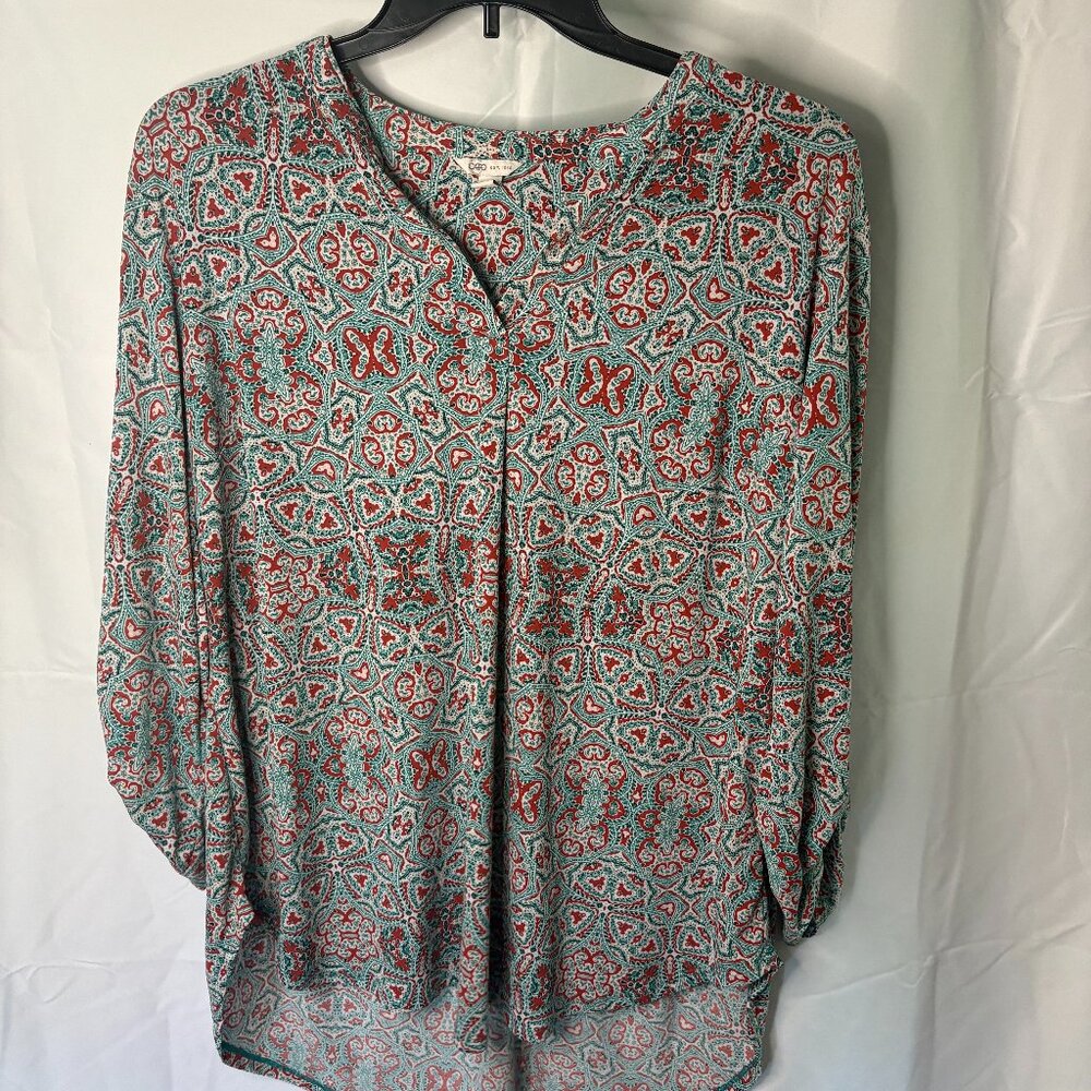 Cato Women's Dress Top Bluish Green and Red Design- Size 18/20W